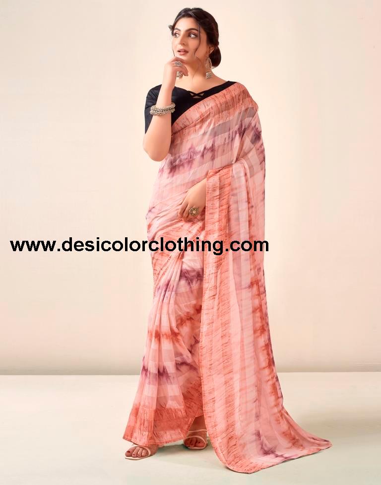 Light Peach Georgette Printed Ready to Wear Saree