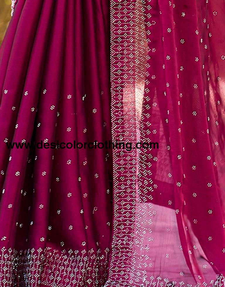 Dark Pink Georgette Plain Saree