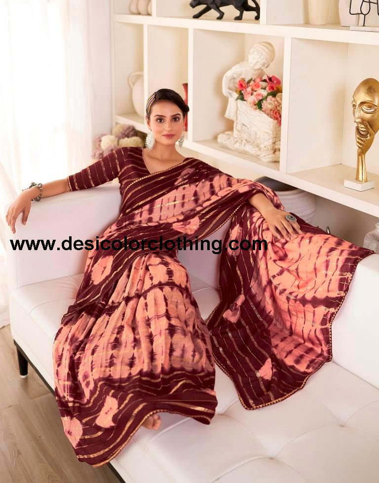 Peach Chanderi Printed Ready To Wear