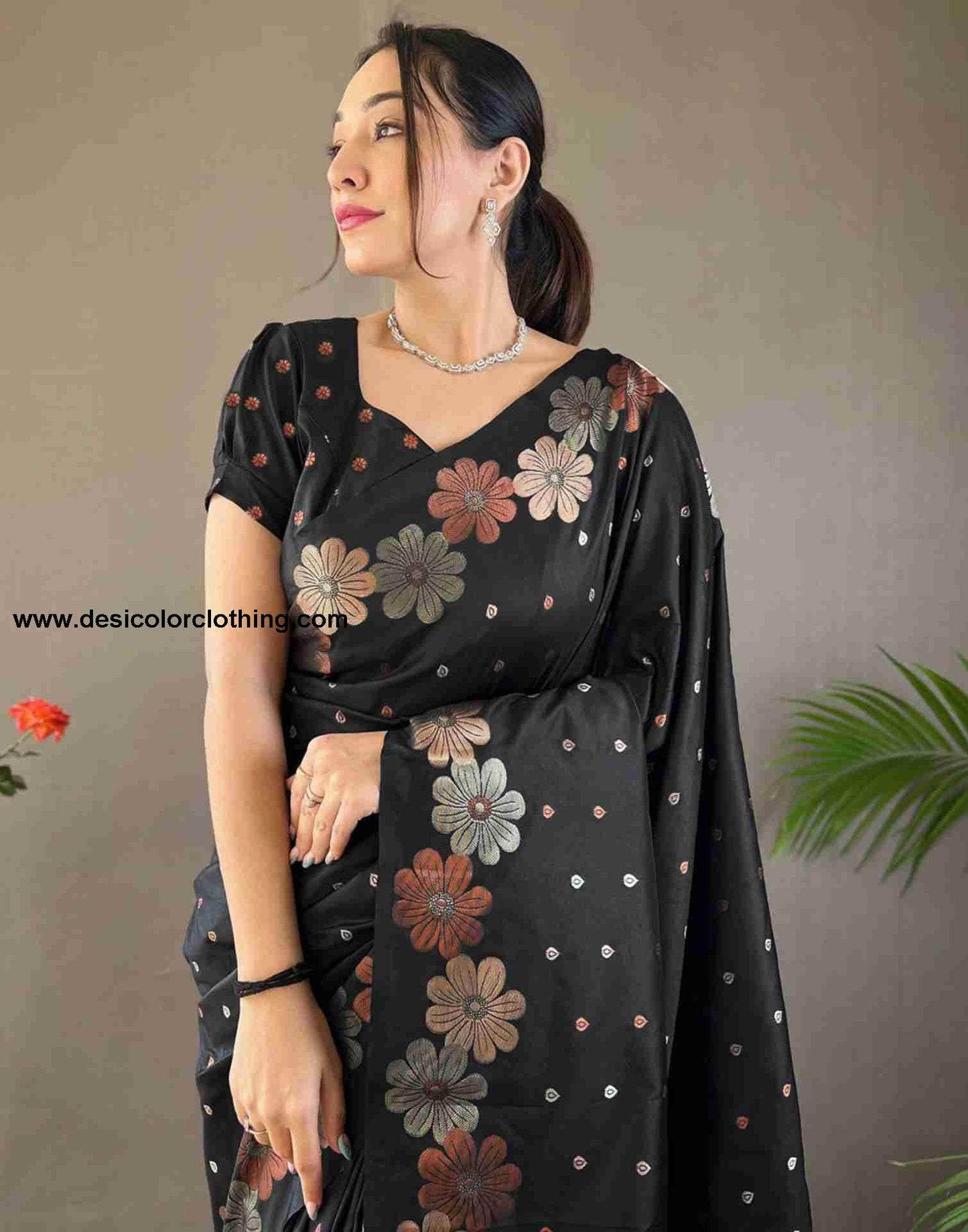 Black Silk Plain Saree
