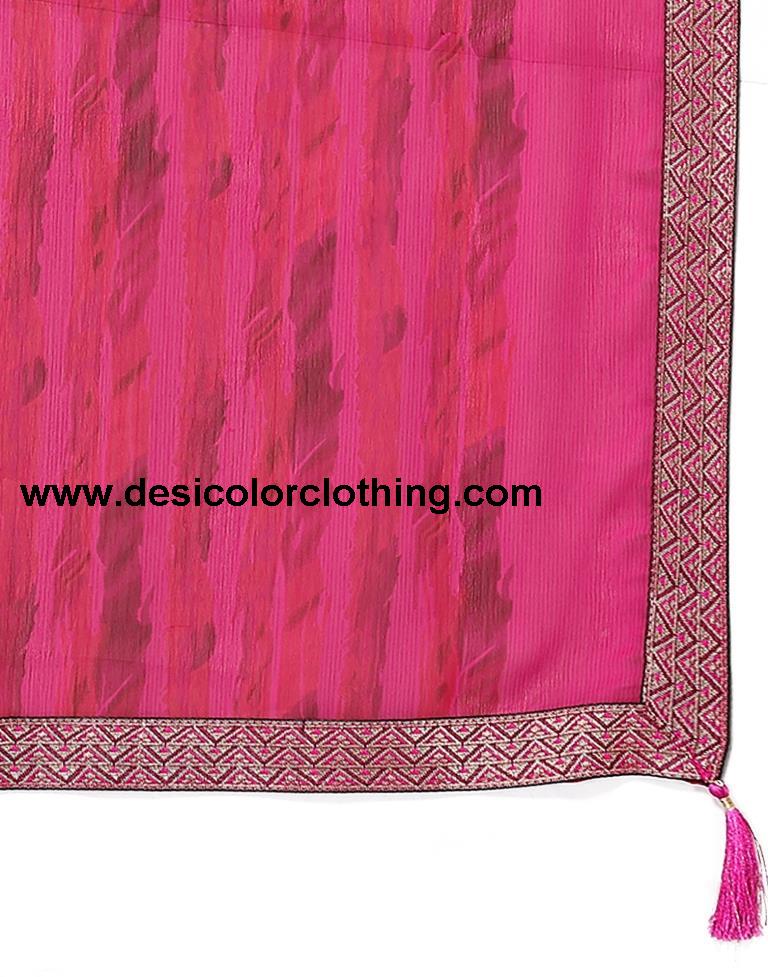 Rani Pink Chiffon Printed Saree