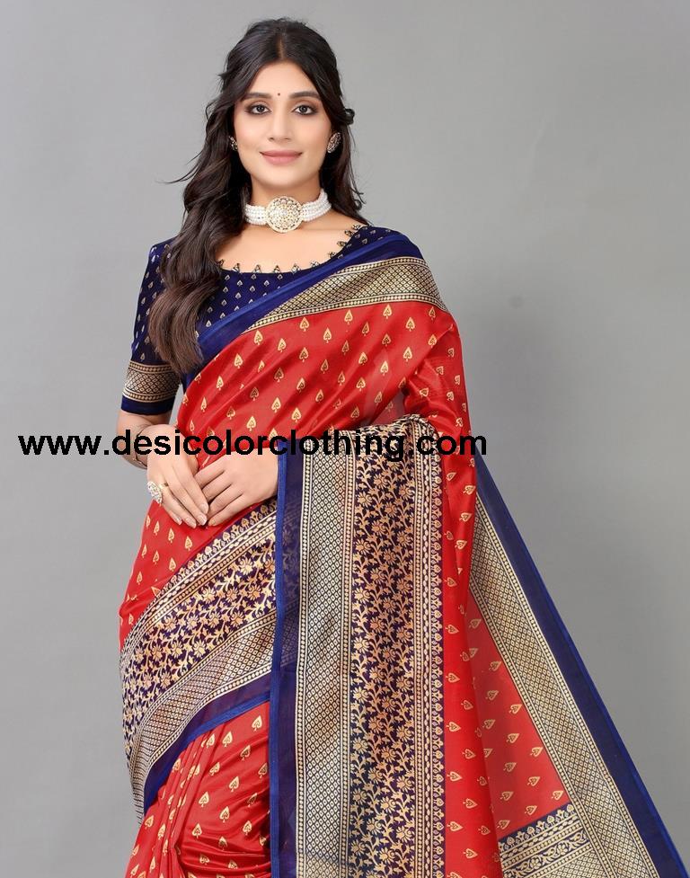 Red Printed Silk Saree
