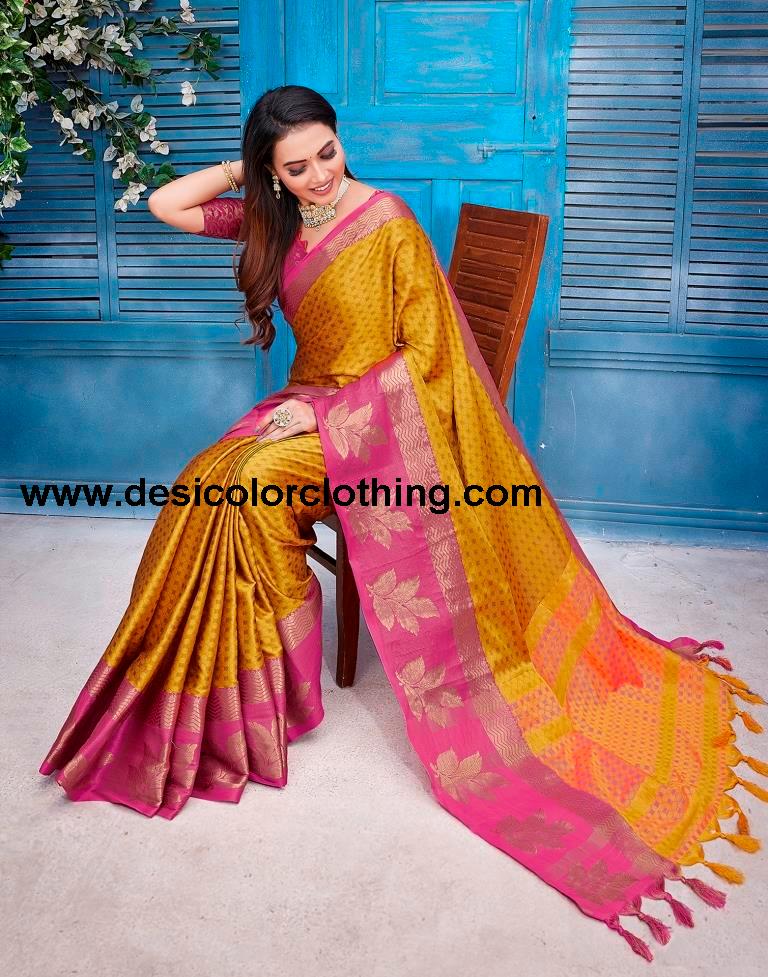 Orange Silk Woven Saree