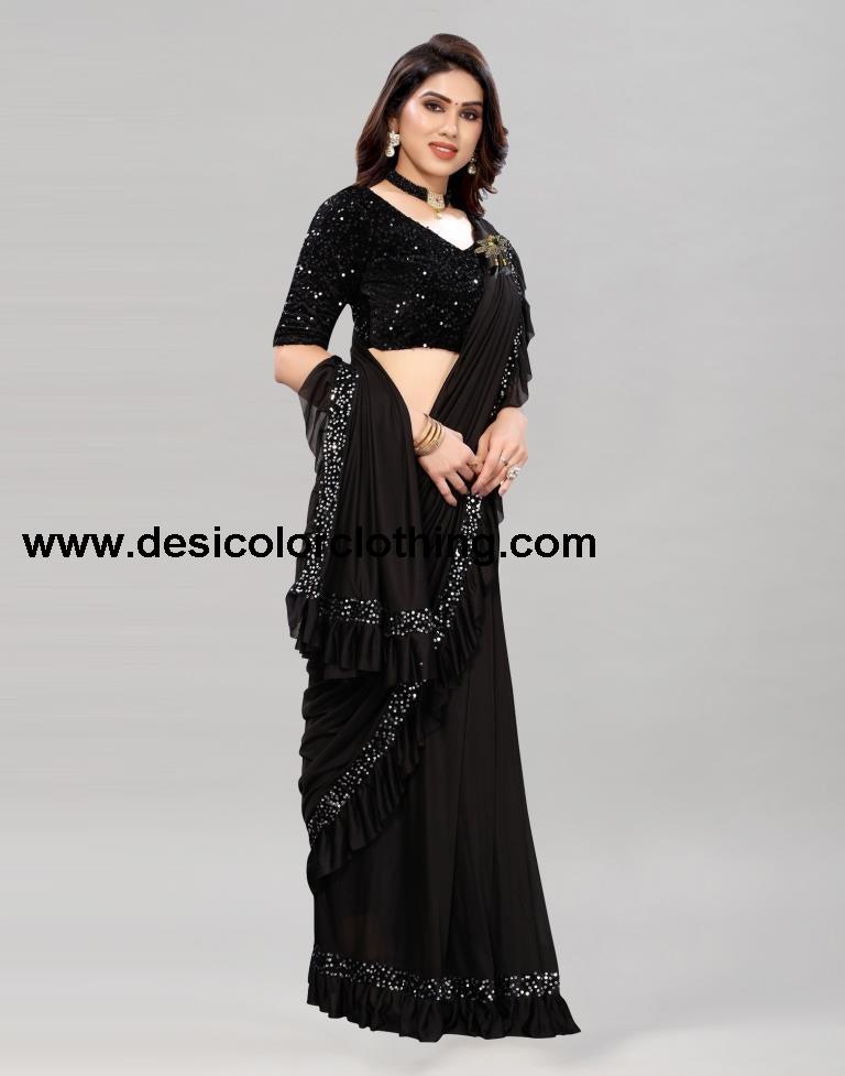 Black Coloured Lycra Dyed Saree | SLV2190S104