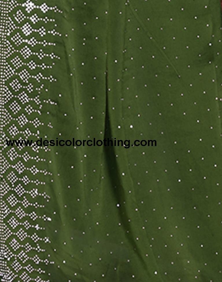 Olive Green Plain Georgette Saree