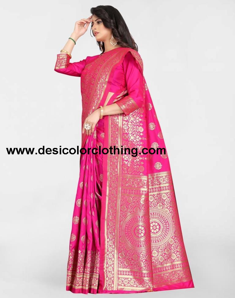 Pink Banarasi Silk Saree