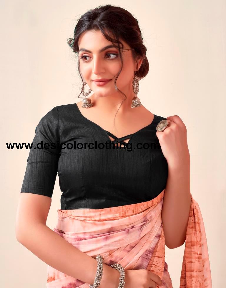 Light Peach Georgette Printed Ready to Wear Saree