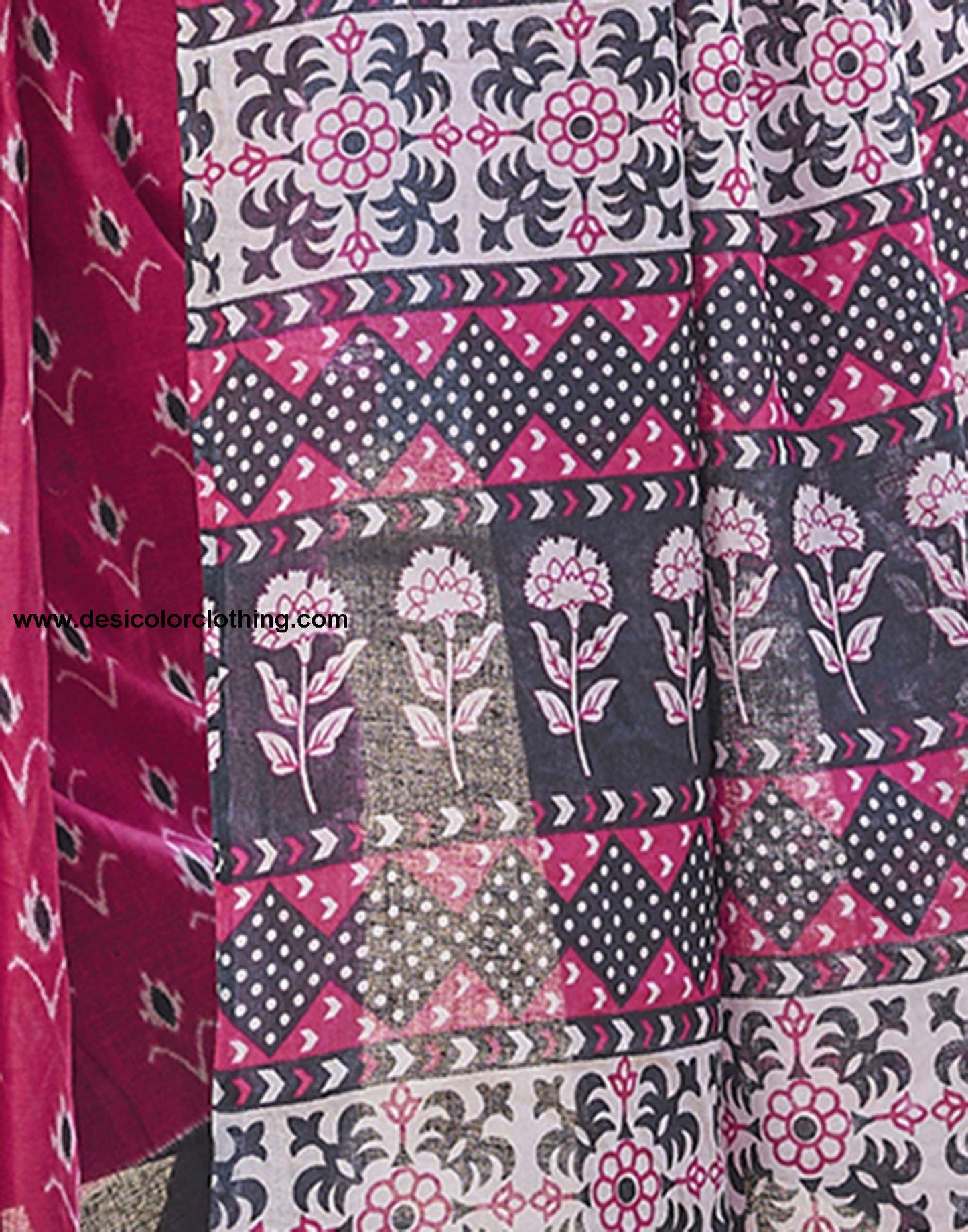 Pink Printed Cotton Pre-draped Saree
