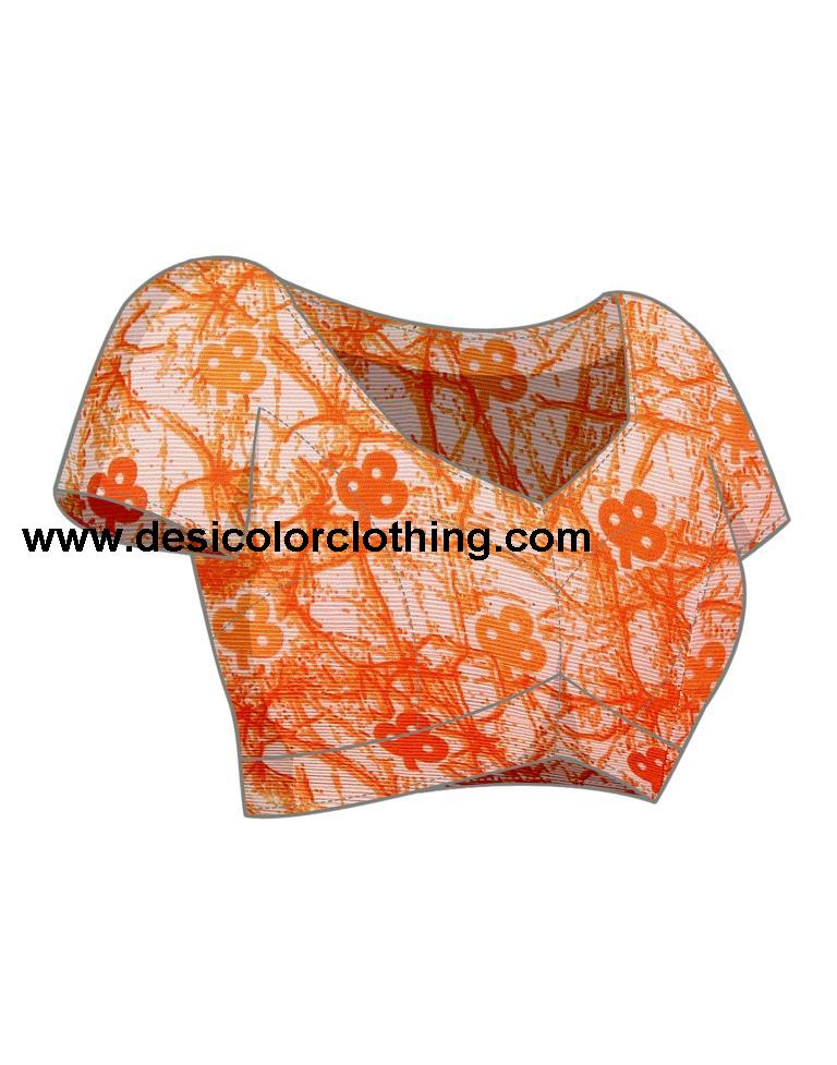 Orange Chiffon Printed Saree