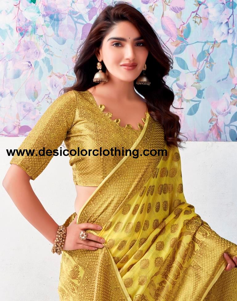 Yellow Silk Plain Saree