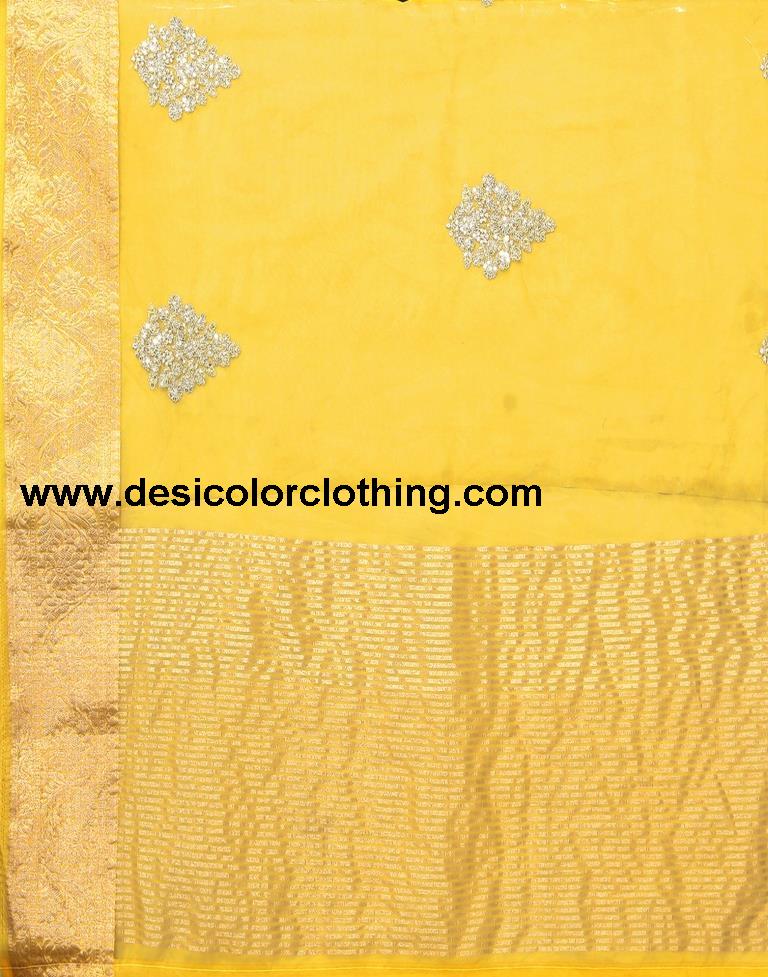 Yellow Organza Embroidery Saree