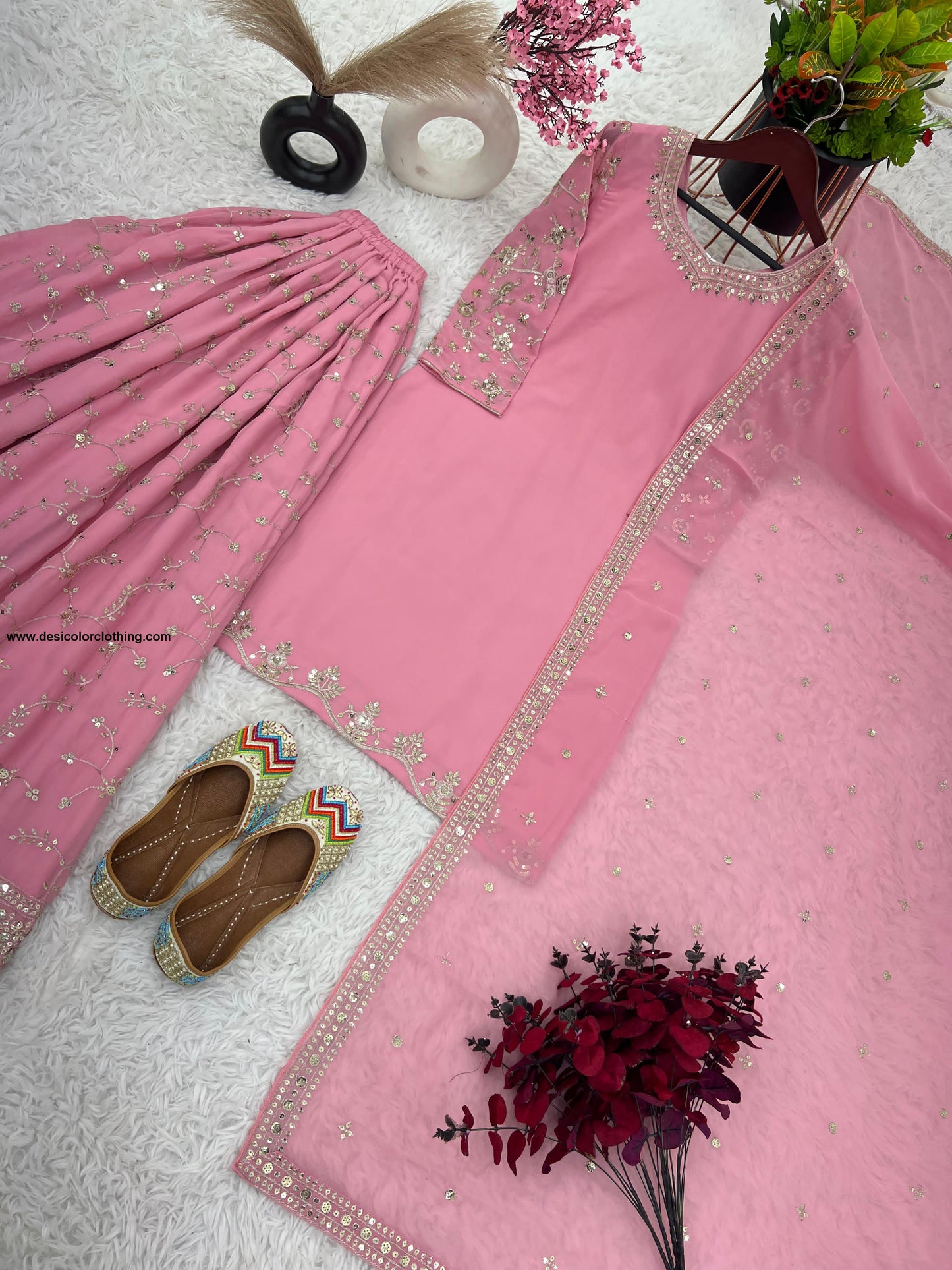 Party Wear Look Top-Plazzo and Dupatta With Heavy Embroidery Work