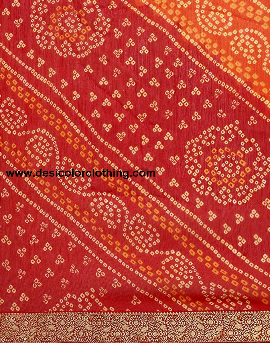 Orange And Red Bandhani Saree