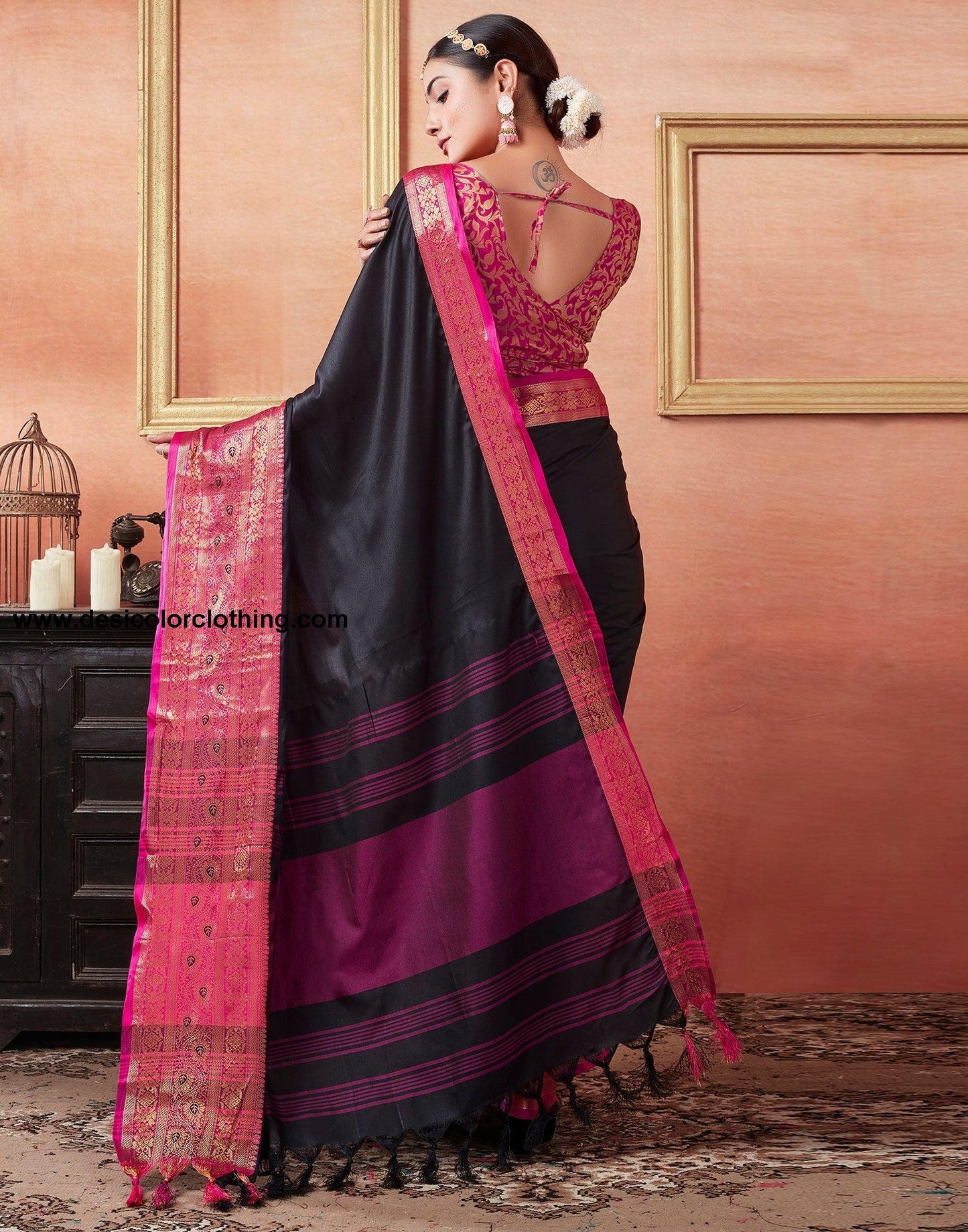 Black Silk Plain Saree
