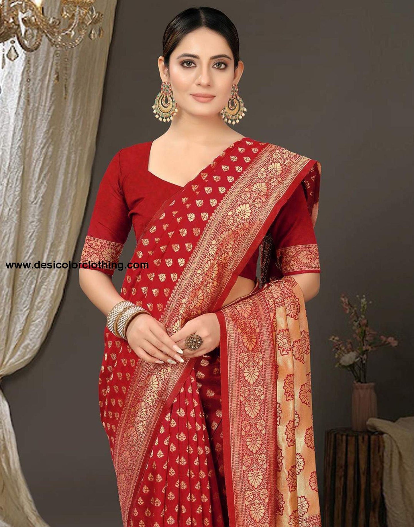 Red Jacquard Silk Saree