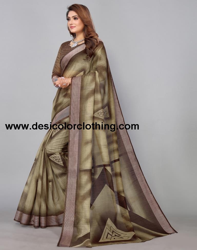 Brown Cotton Saree