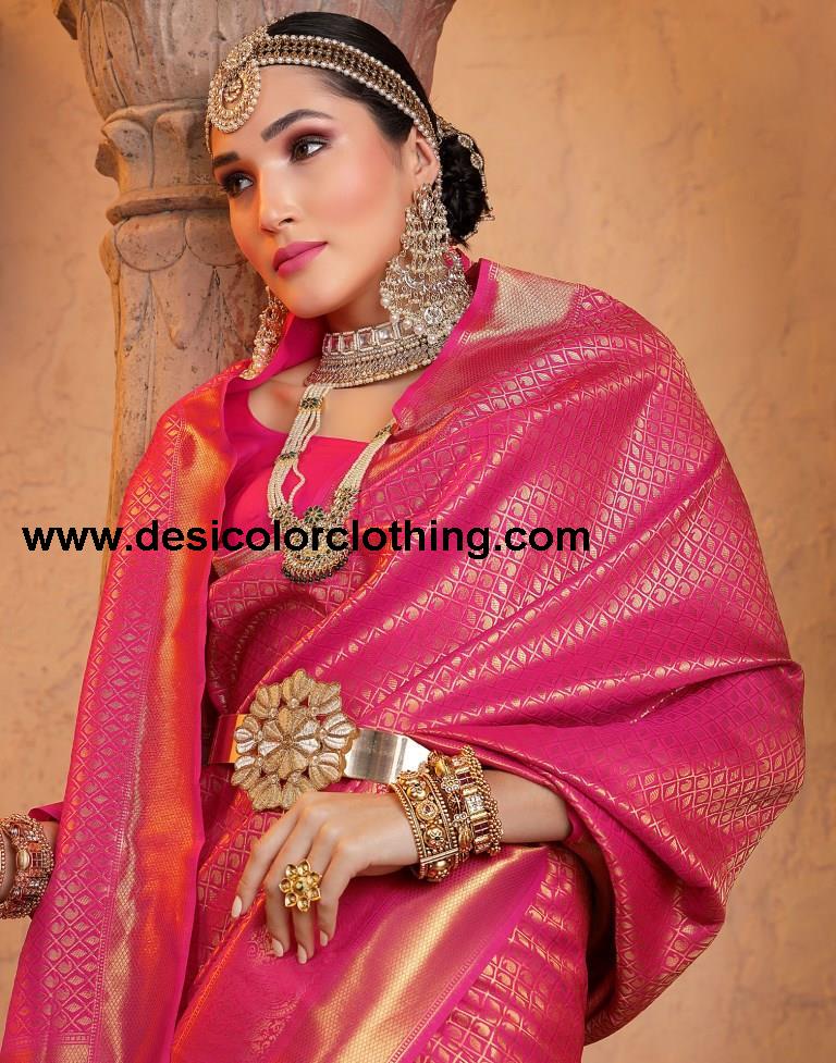 Rani Pink Banarasi Silk Weaving Saree