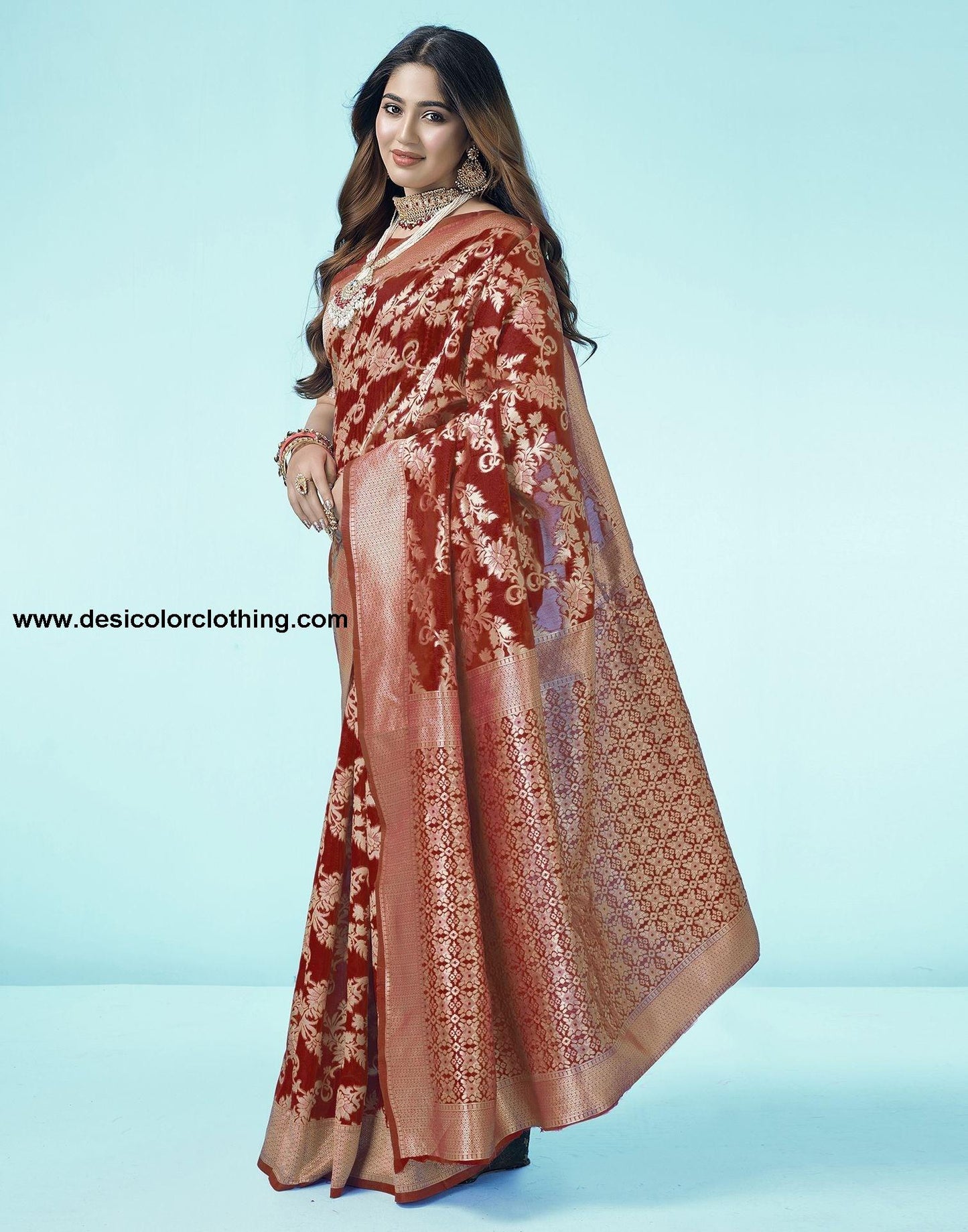 Red Jacquard Silk Saree