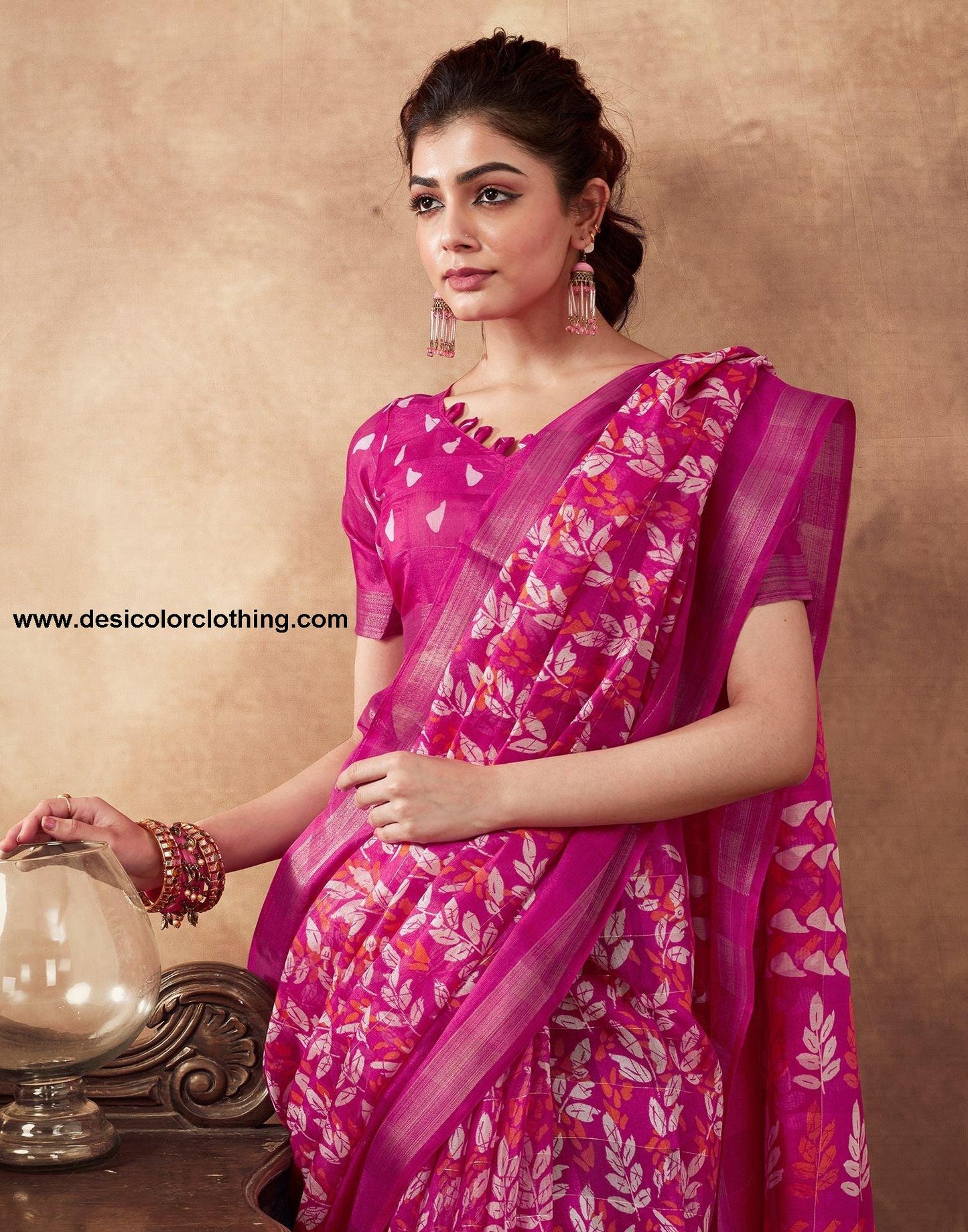 Pink Printed Cotton Saree