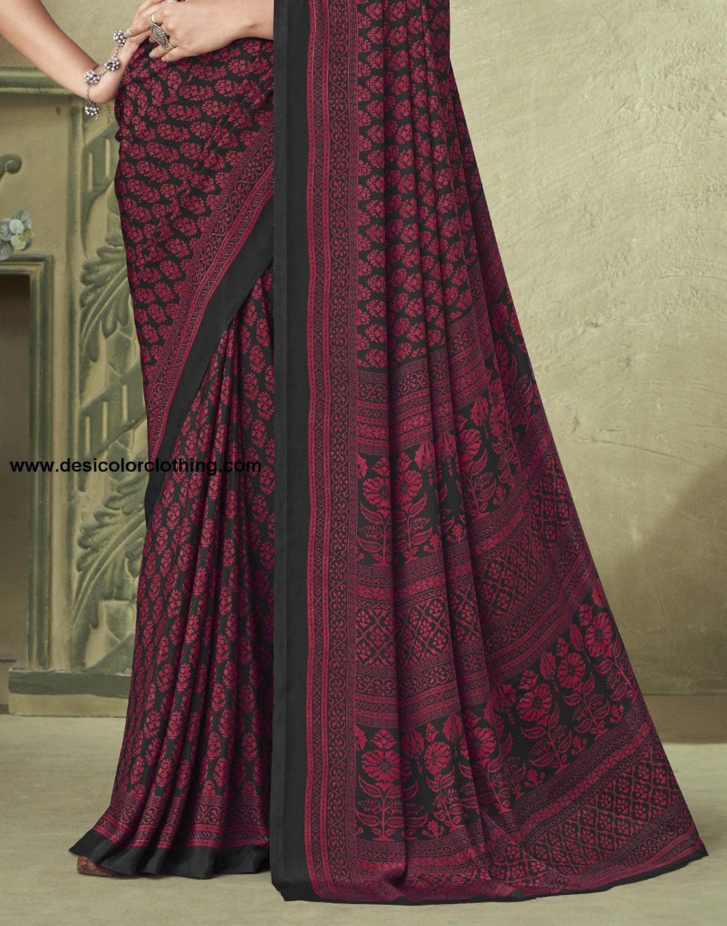 Black Silk Floral Printed Saree