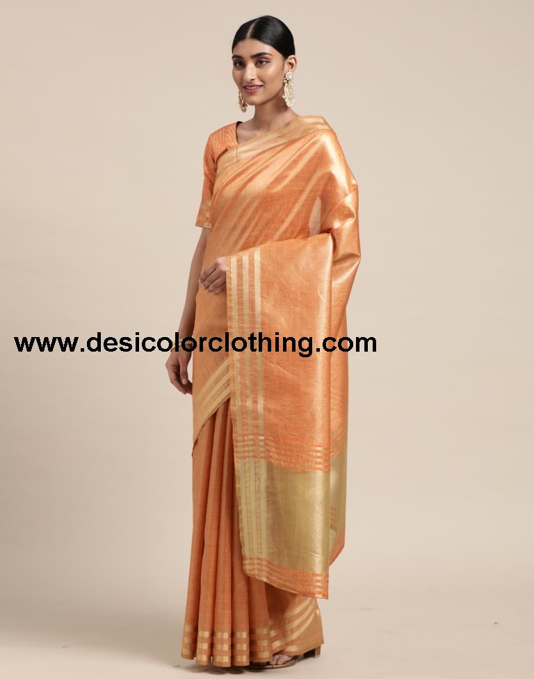 Orange And Golden Silk Saree