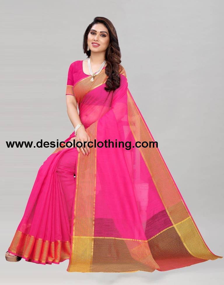 Dark Pink Coloured Poly Cotton Casual saree