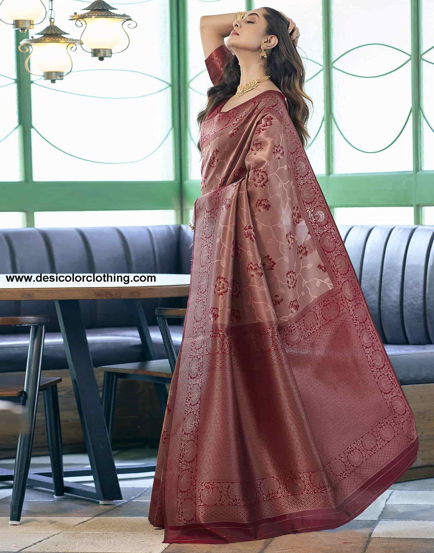 Peach Banarasi Silk Woven Saree