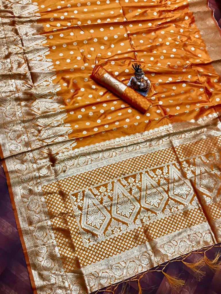 Product Image - Elegant Soft Banarasi Lichi Silk Saree with Water Gold Jari Weaving