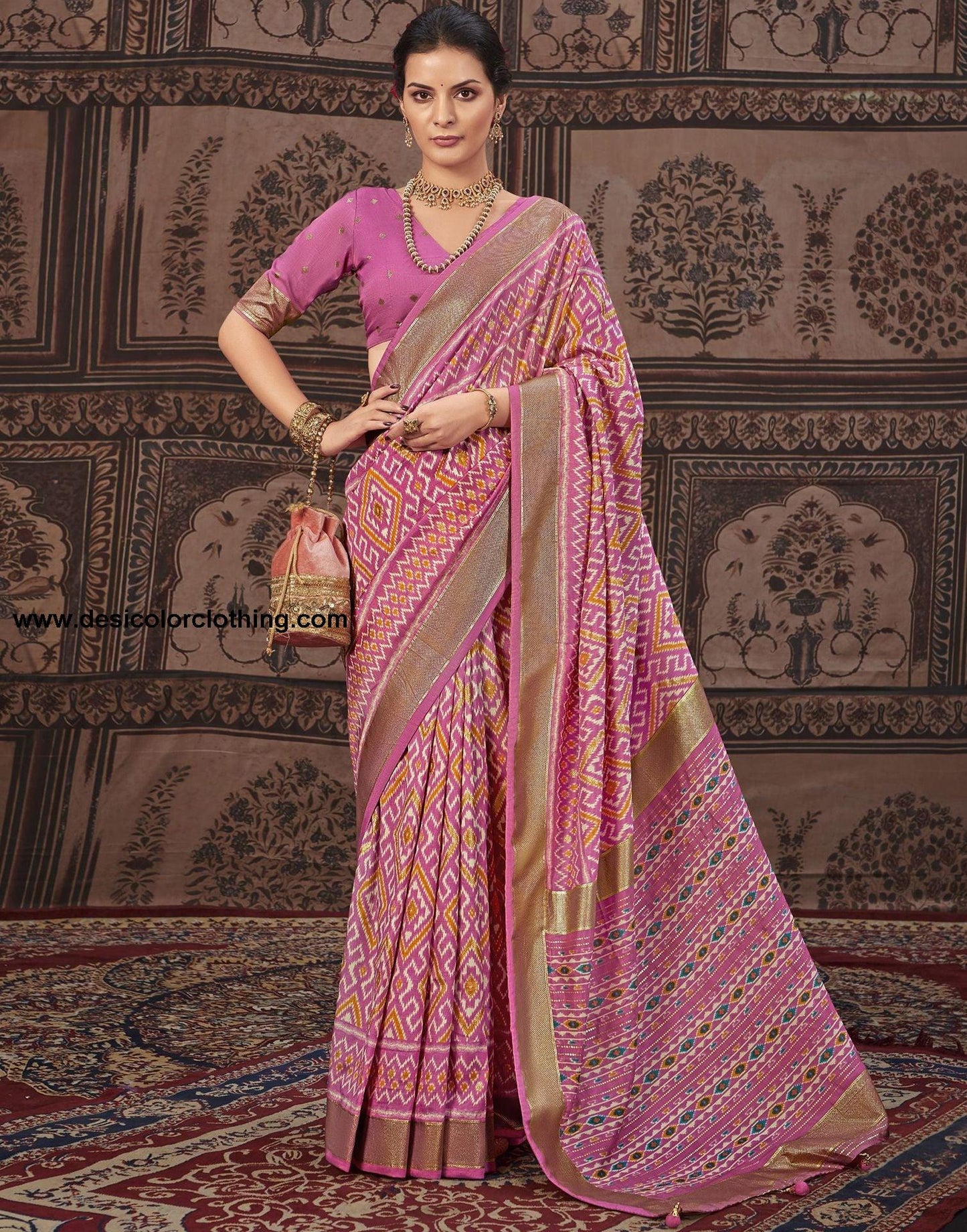 Pink Printed Silk Saree
