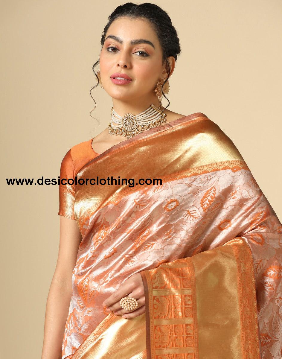 Rust Orange Banarasi Silk Saree