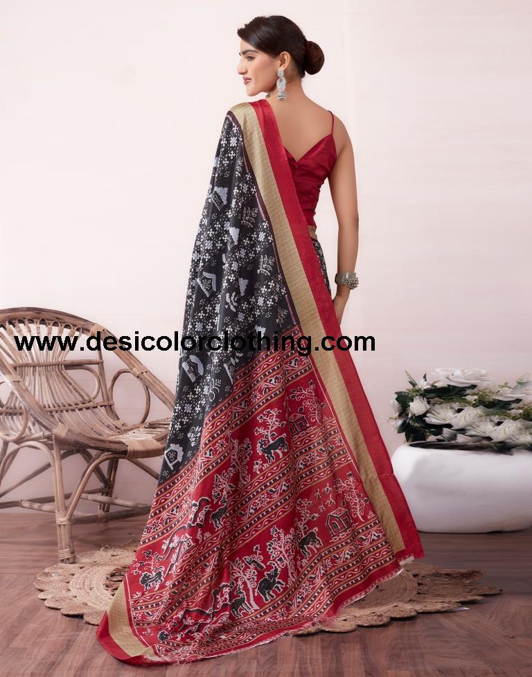 Black Silk Printed Saree