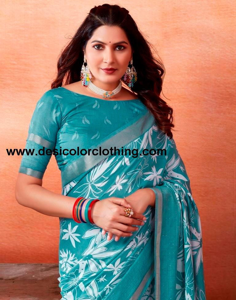 Blue Silk Printed Sarees