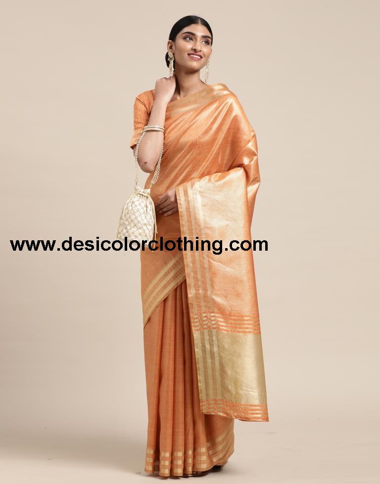 Orange And Golden Silk Saree
