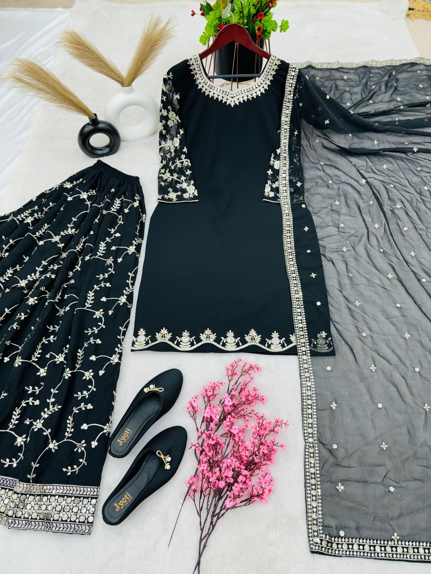 Party Wear Look Top-Plazzo and Dupatta With Heavy Embroidery Work