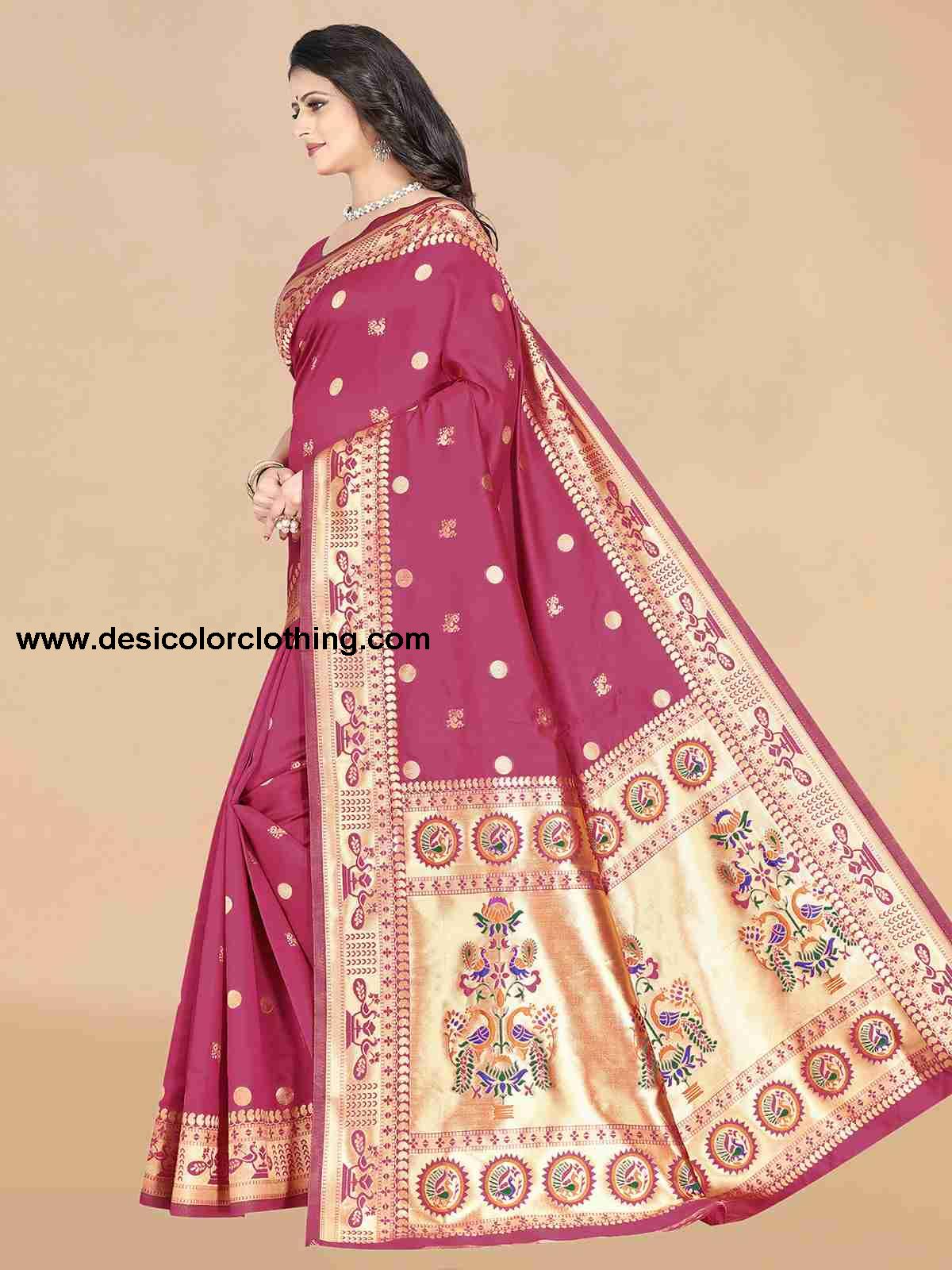 Pink Silk Plain Saree