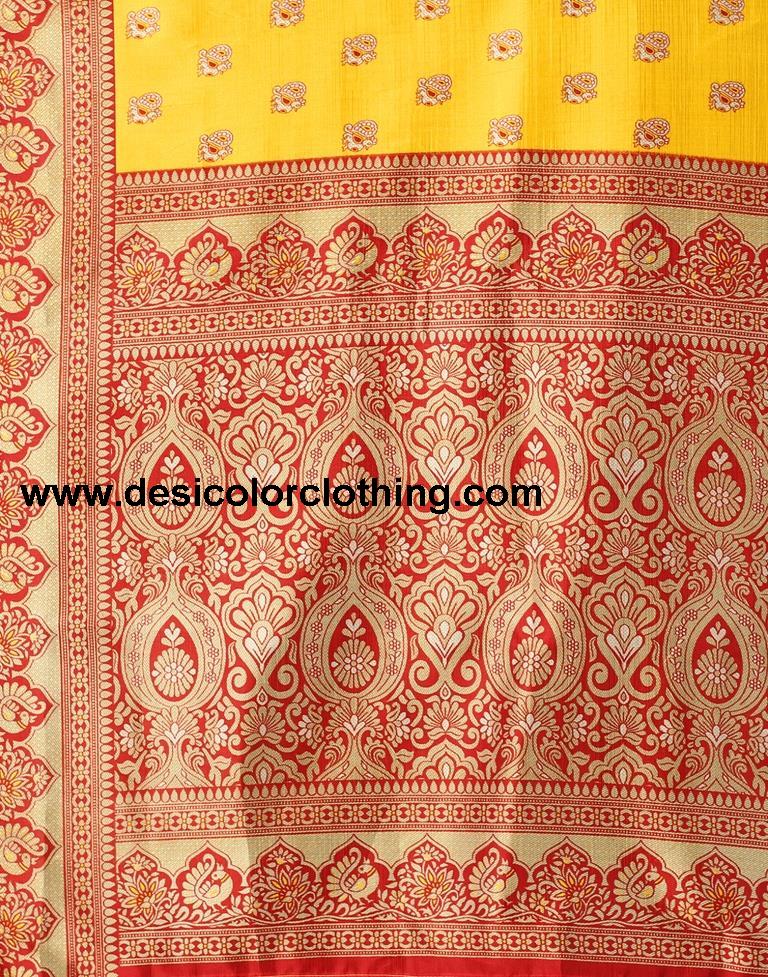 Yellow Printed Silk Saree