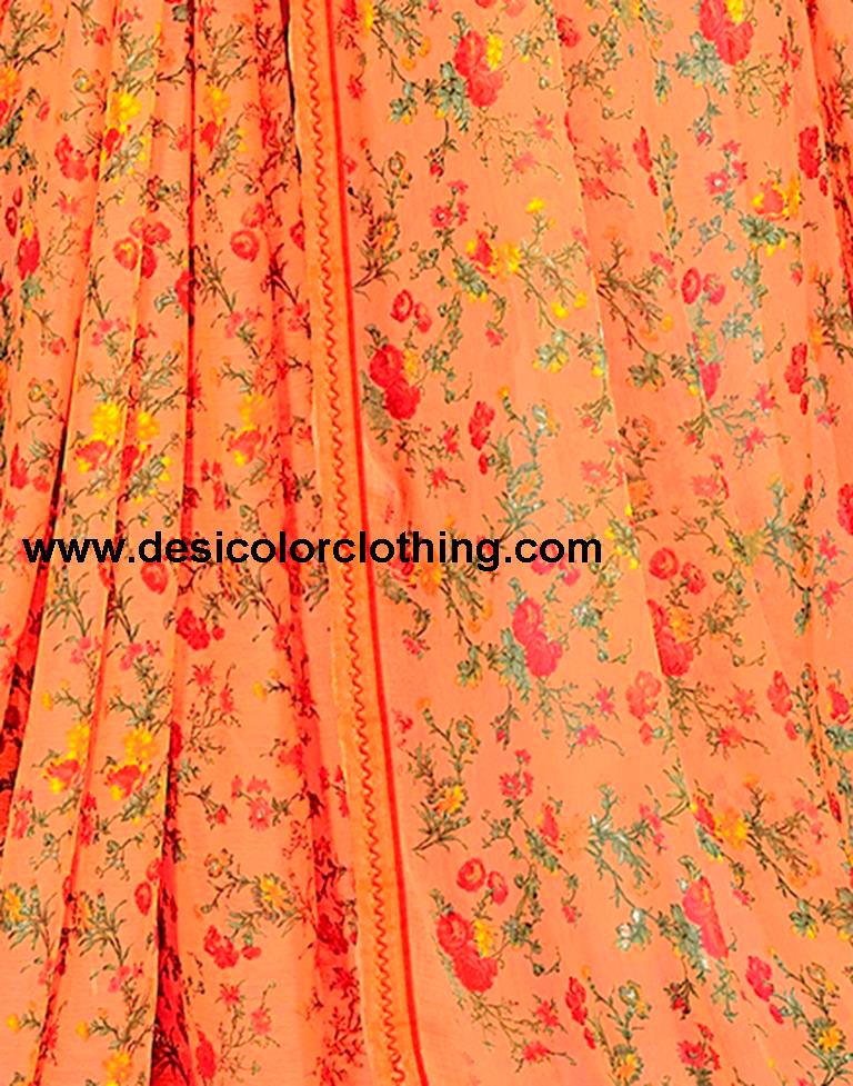 Orange Chiffon Printed Saree