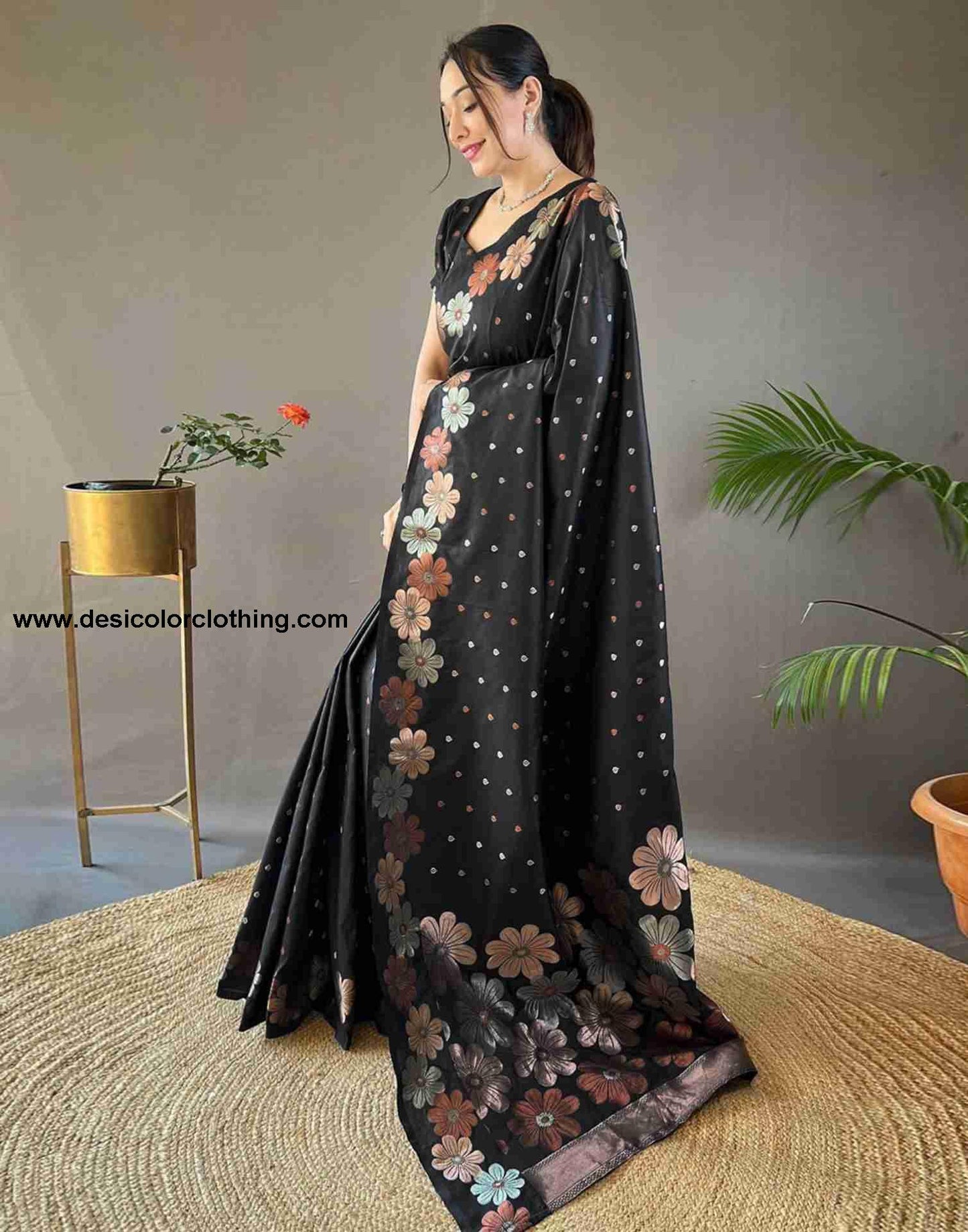 Black Silk Plain Saree