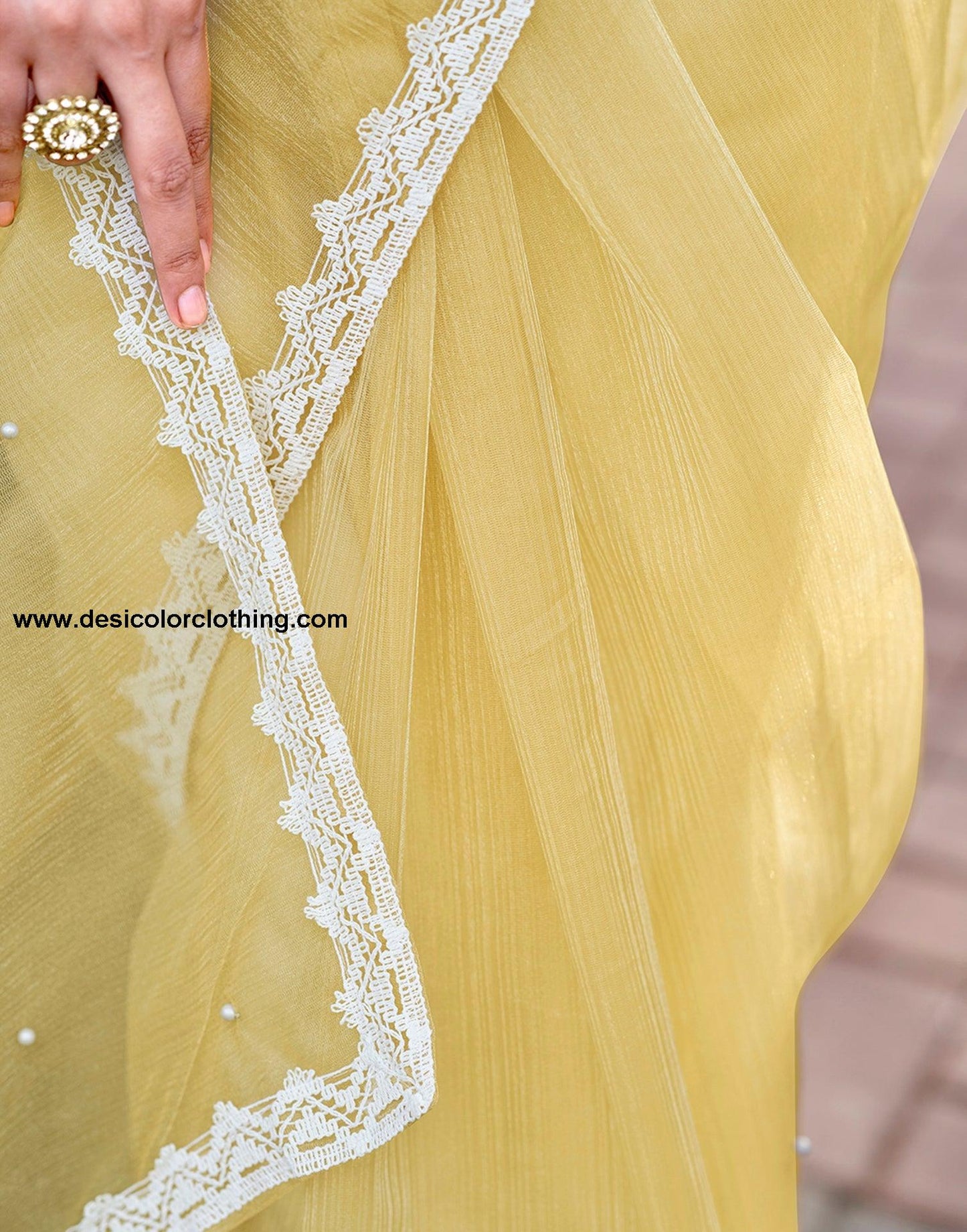 Yellow Net Plain Saree