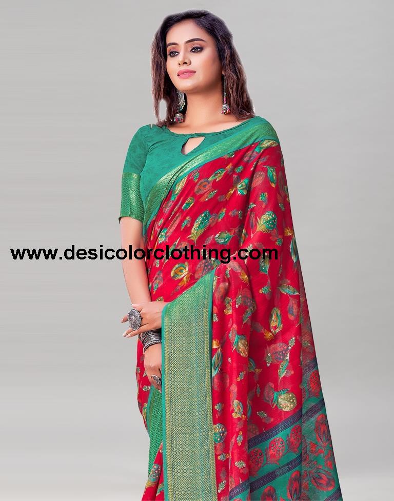 Red Cotton Printed Saree | 1970S7660