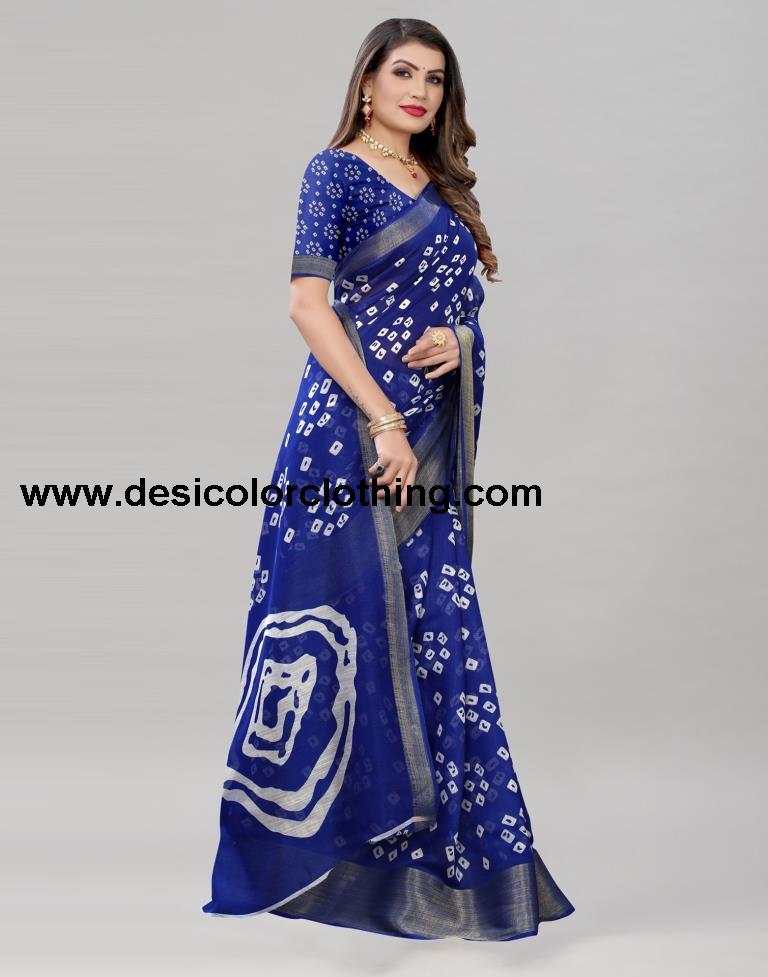 Blue Cotton Bandhani Saree | 1985S481