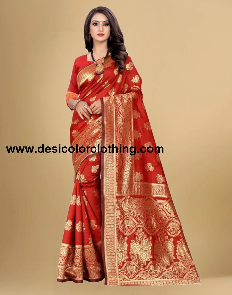 Red Jacquard Banarasi Silk Saree