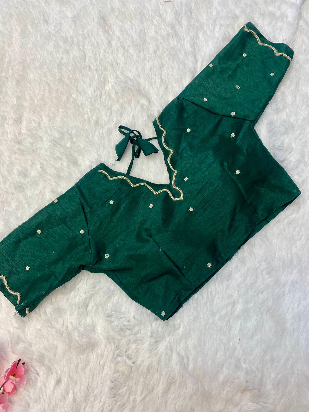 Product Image - Designer Satin Organza Saree with Handcrafted Floral Prints and Pearl Cutwork Border