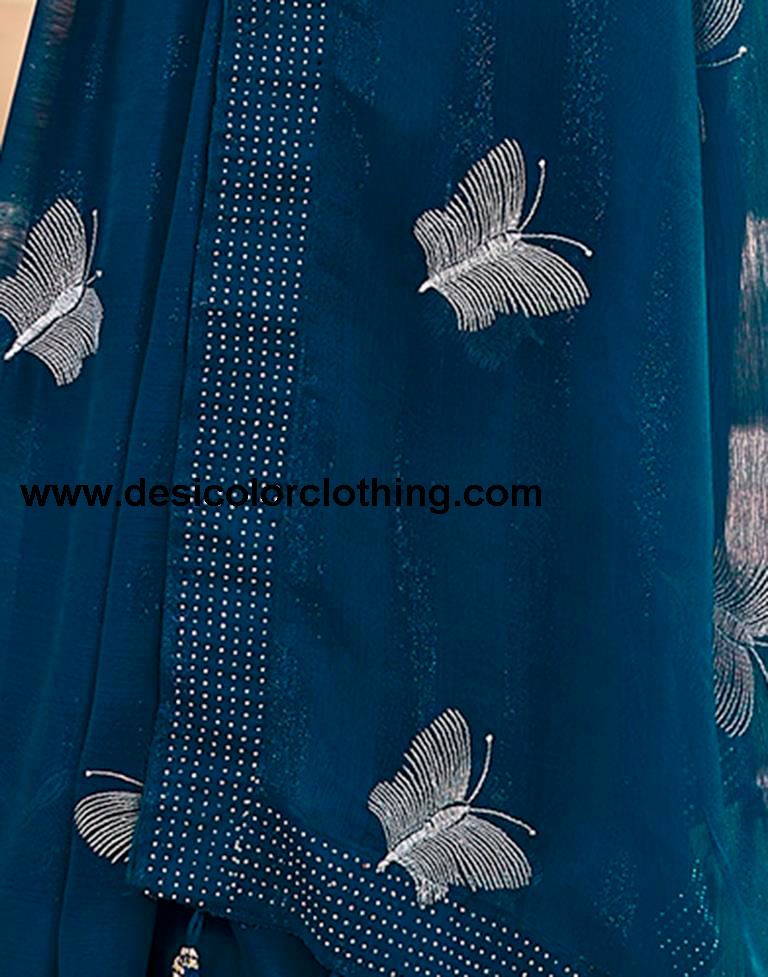 Sea Blue Chiffon Plain Ready To Wear