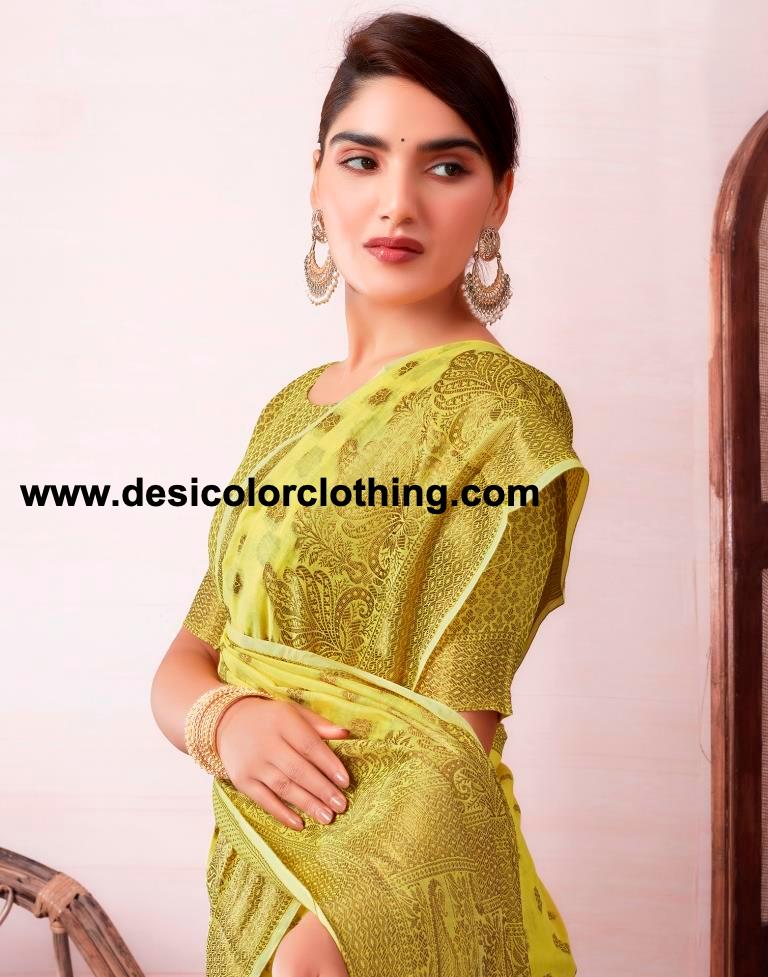 Yellow Silk Plain Saree