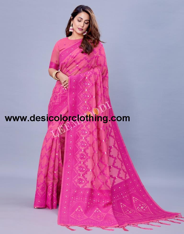 Pink Cotton Saree