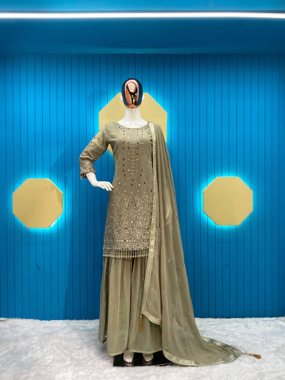 Product Image - Elegant Designer Saree and Palazzo Set