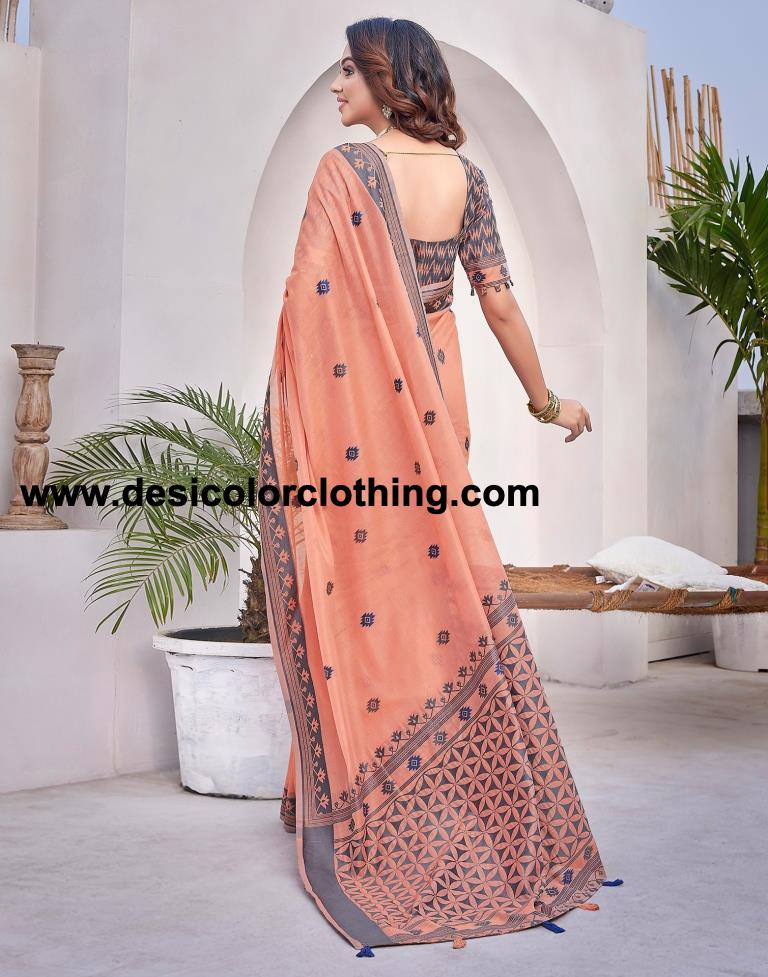 Peach Silk Plain Sarees