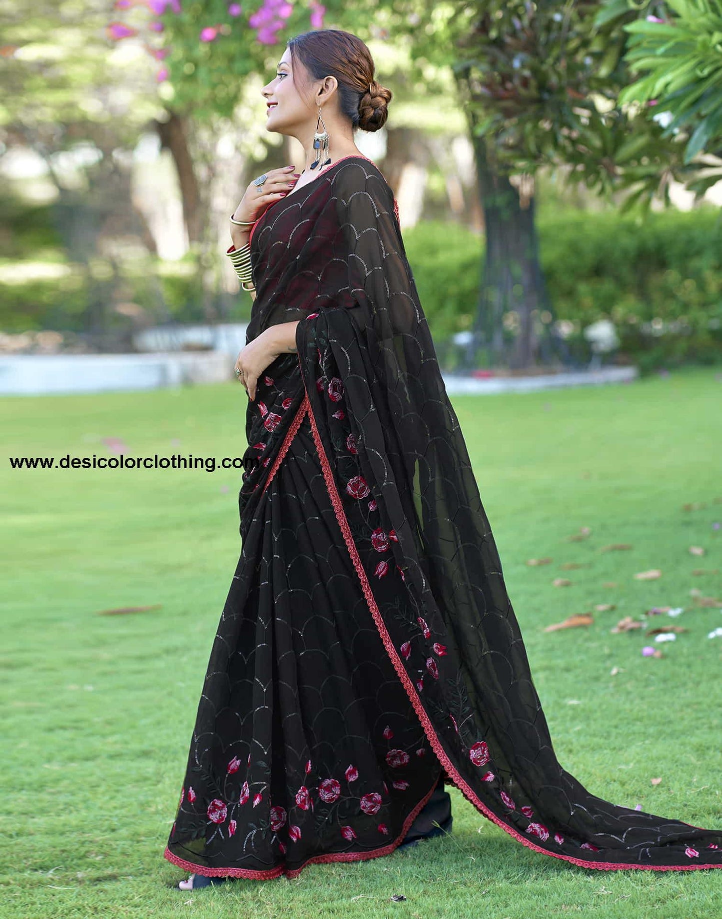 Black Georgette Sequence Embroidery Saree
