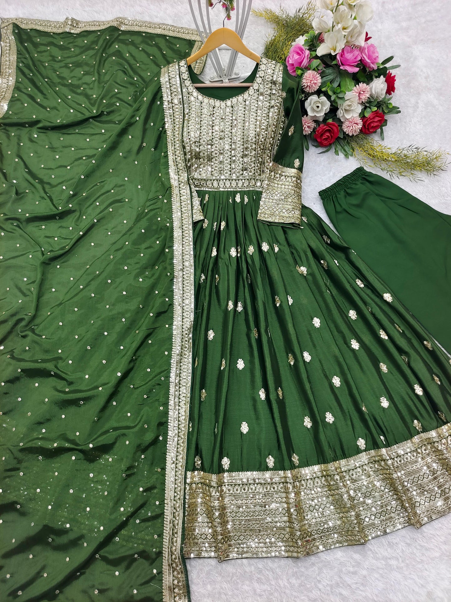 Product Image - New Mendi Rasam Gown - Pent Dupatta Set | Fully Stitched Ready To Wear